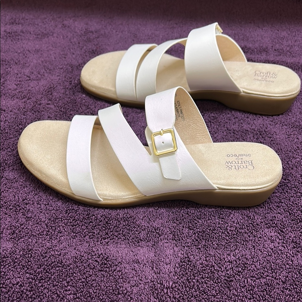 croft & barrow White Strappy Slide Sandals with Gold Buckle - Picture 3 of 4